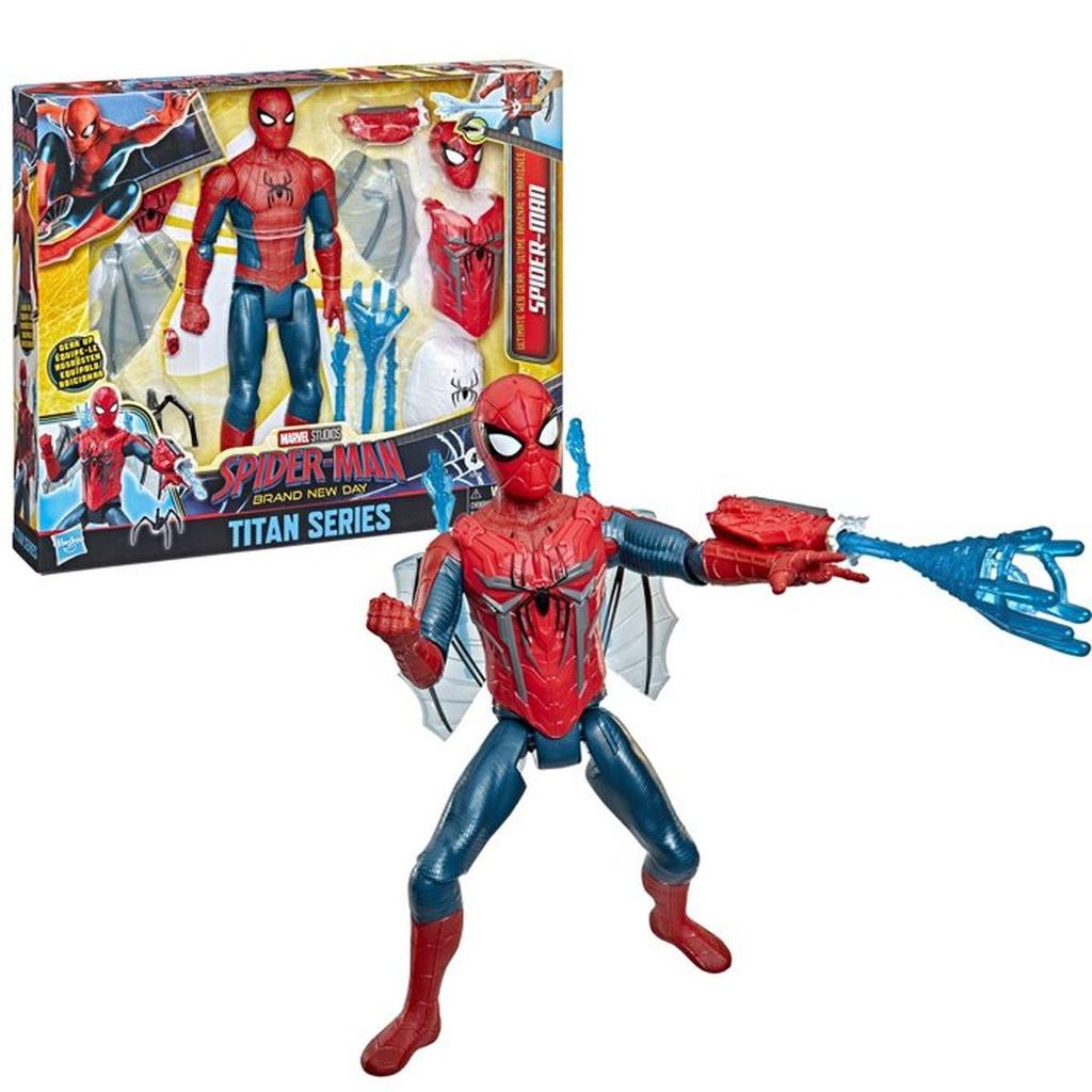 Figura SpiderMan 29 cm Serie Titan Arsenal definitivo de araña, superhéroe, Marvel Spider-Man: Día Nuevo, desde los 4 años