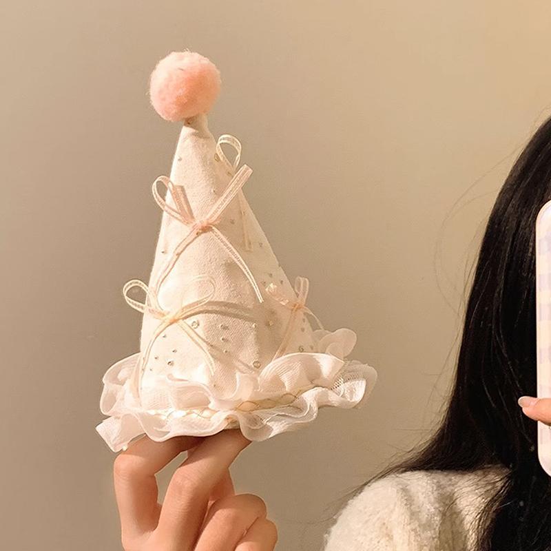 Söt rosett pompom födelsedagshatt hårspännen söt flickas huvudbonad fest håraccessoarer barn fotograferingsrekvisita