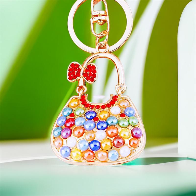 Cute Keychains for Women Rhinestone Pearls Bags Shape Key Chains Jewelry for Car Women's Bags Decoration Bag Charm