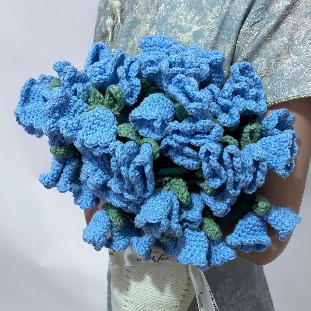 

Crochet Woven Flower Bouquet Blanket Finished Orchid Nap Blanket For Girlfriend and Mom Gift 80cm синий
