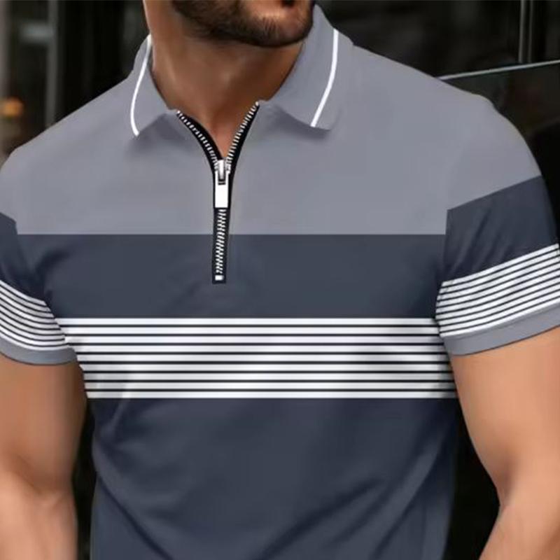 Men's Fashionable Pocket Comfortable Solid Color 3D Digital Printing Summer Outdoor Wear Europe United Popular Polo Shirt