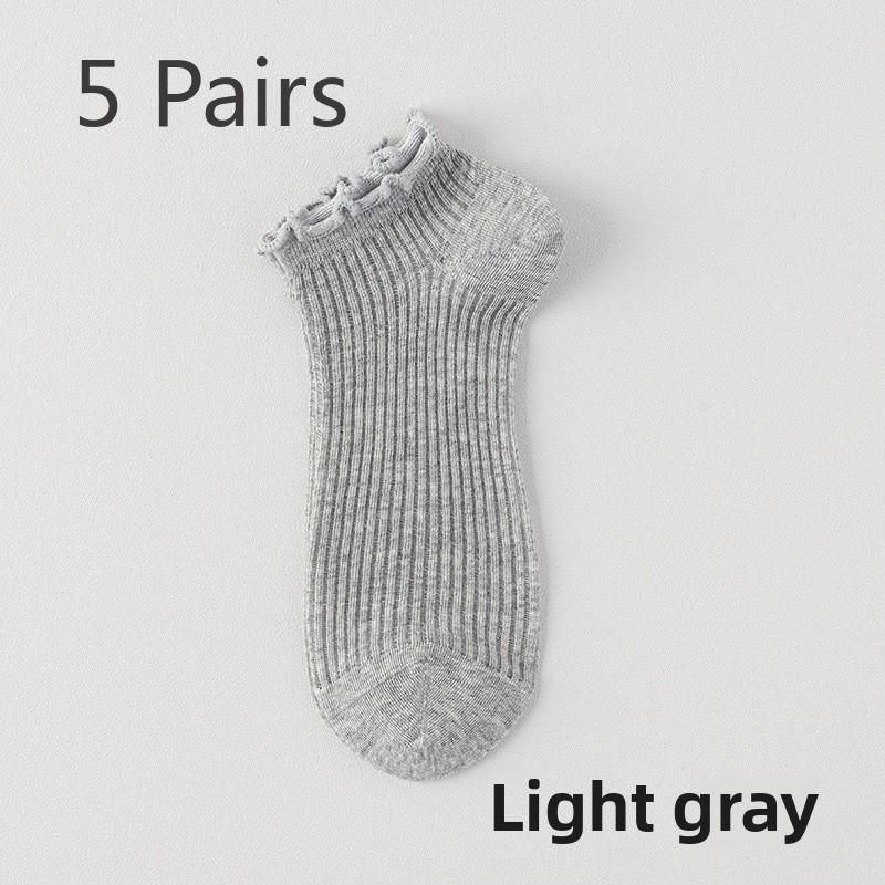 5 par spetssockor Dam Vår och Sommar Tunna Godisfärgssystem Nät Andningsbara Benfria Träöra Spets Låga Korta Bomullssockor
