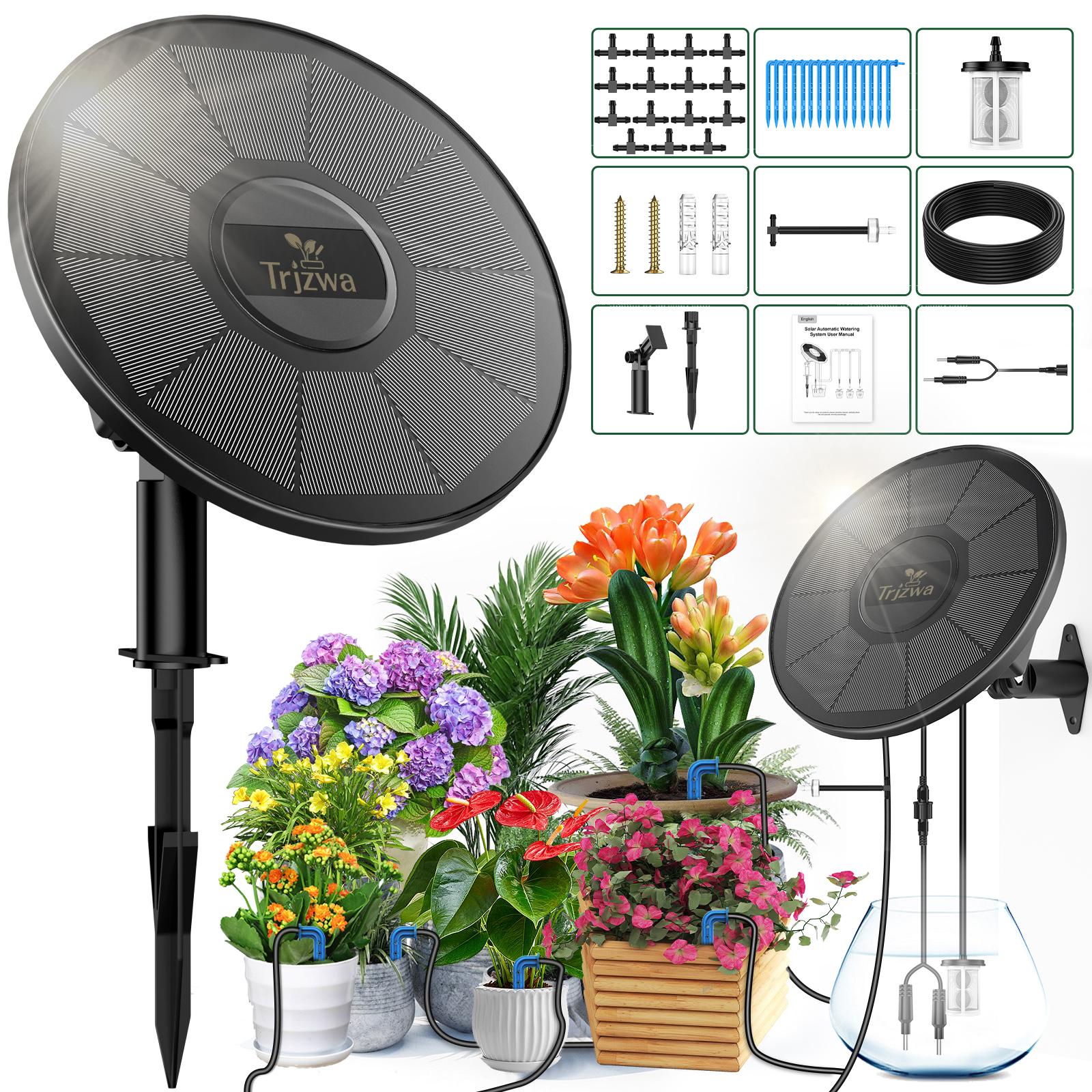 

Solar Drip Irrigation System, Automatic Watering System with Battery Timer Modes for Potted Plants for Balconies, Garden Balcony