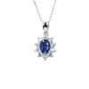 S925 Sterling Silver Women's Sunflower Pendant Necklace with Oval Blue Sapphire and Diamond Accents, Classic Diana Style.