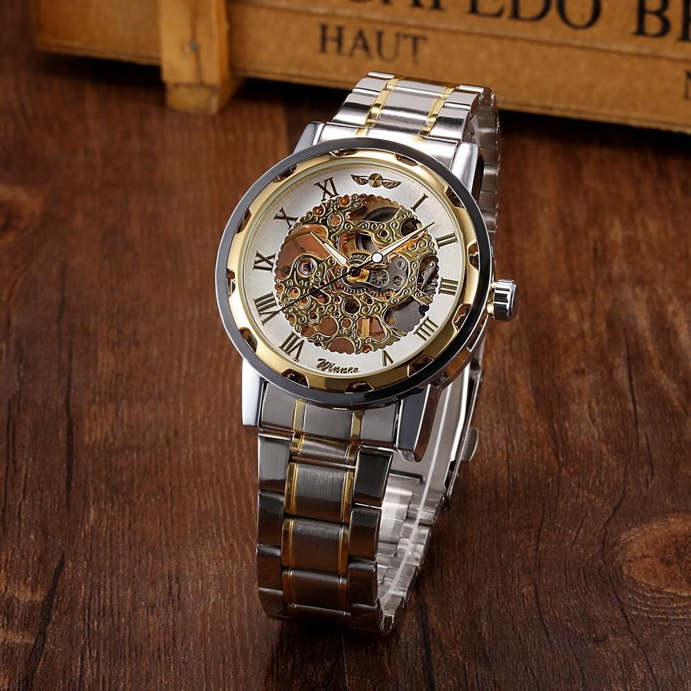 18 Colors Winner Men'S Fashion Business Casual Hollow Room Gold Strap, Manual Mechanical Watch
