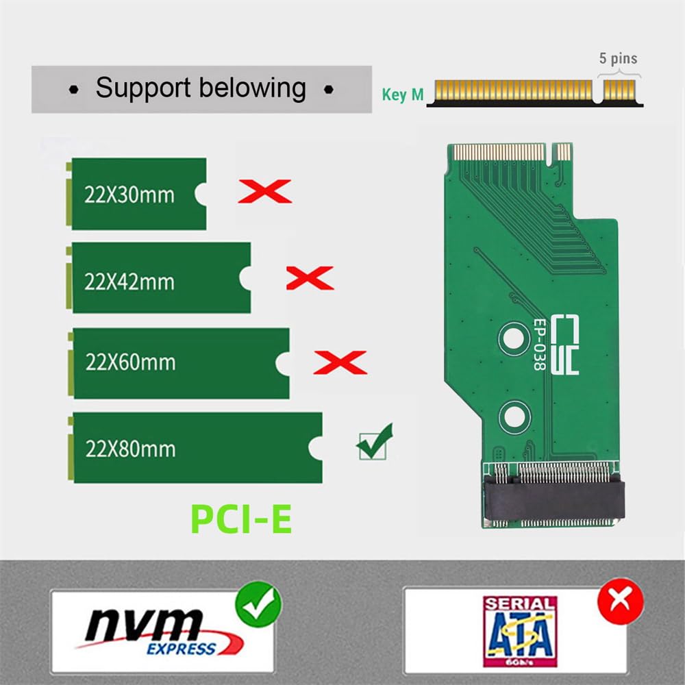 Xiwai NGFF NVMe 22x42mm To 22x80mm Male To Female Expansion SSD Legion Compatible with Game Boy PCI-E 4.0 M-Key Adapter, Go,