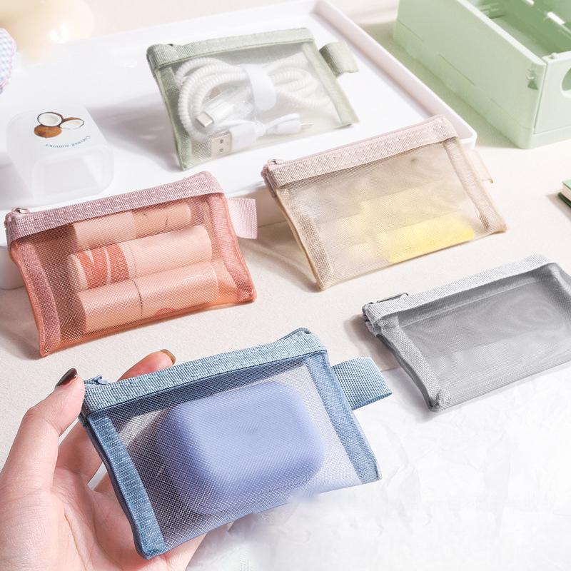 1Pc Portable Mini Zipper Mesh Storage Bag New Coin Purse Small Square Mesh Coin Purse Travel Storage Carry Pouch With Zippered