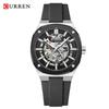 CURREN 8485 Men's Casual Waterproof Hollow Mechanical Watch with Rubber Strap