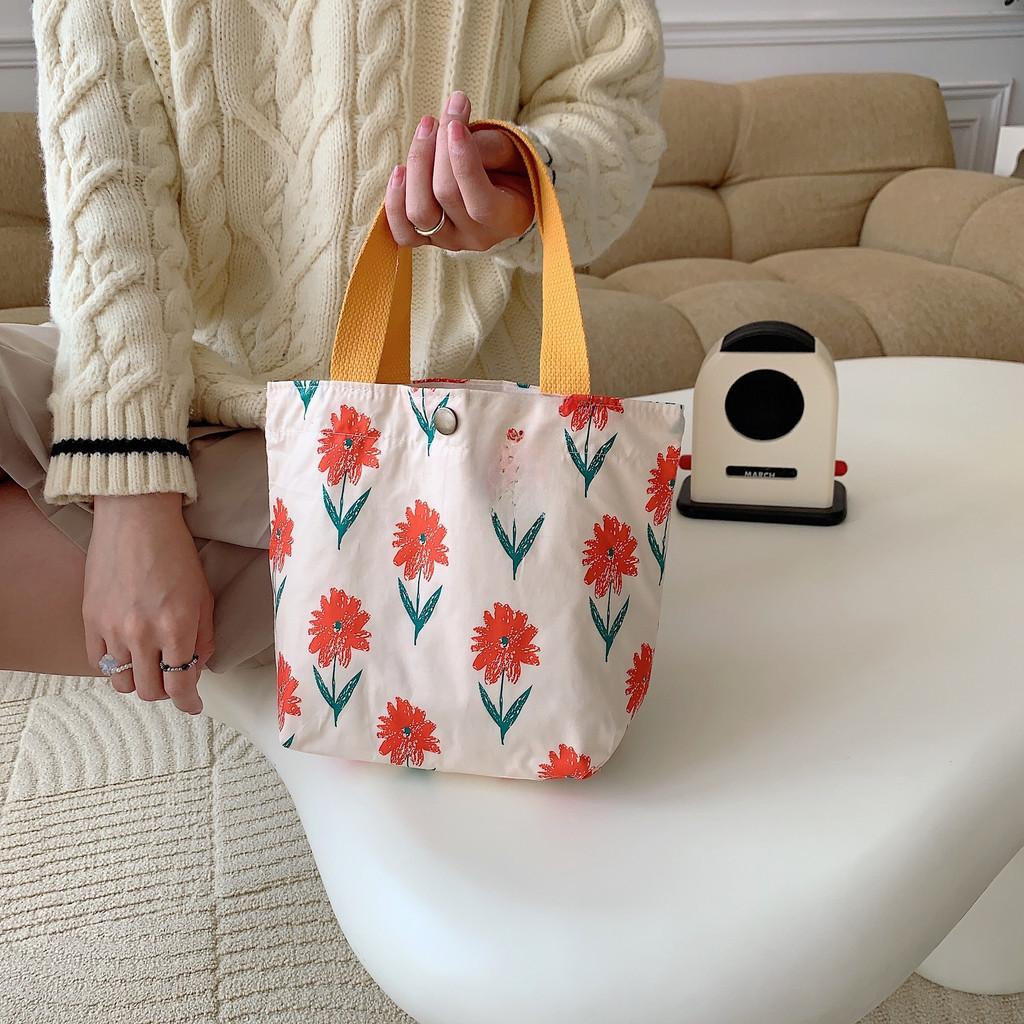 Trendy Street Style Floral Cotton Bento Bag Cute Canvas Lunch Tote For Women