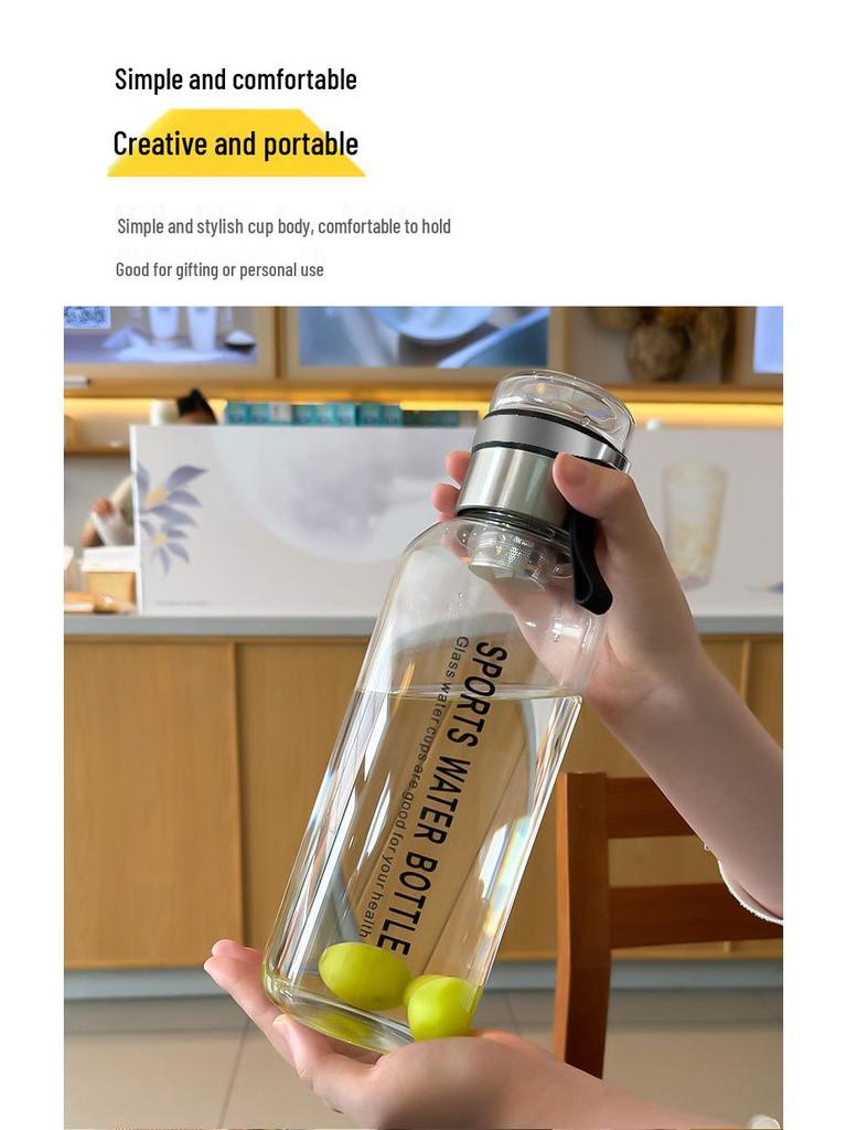 Durable High Borosilicate Glass Water Bottle with Tea Infuser – Large Capacity, Drop-Proof, High-Temperature Resistant