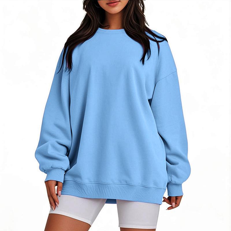 Unisex Crew Neck Long Sleeve Loose Fit Casual Top Solid Color Basic Sweatshirt Korean Fashion Pullover Blouse