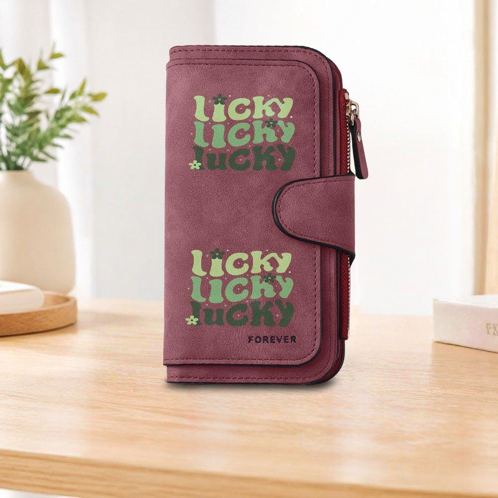 LUCKY printed long zipper wallet, large-capacity card holder, unisex clutch bag, stylish zippered coin purse, suitable for daily use, a great gift
