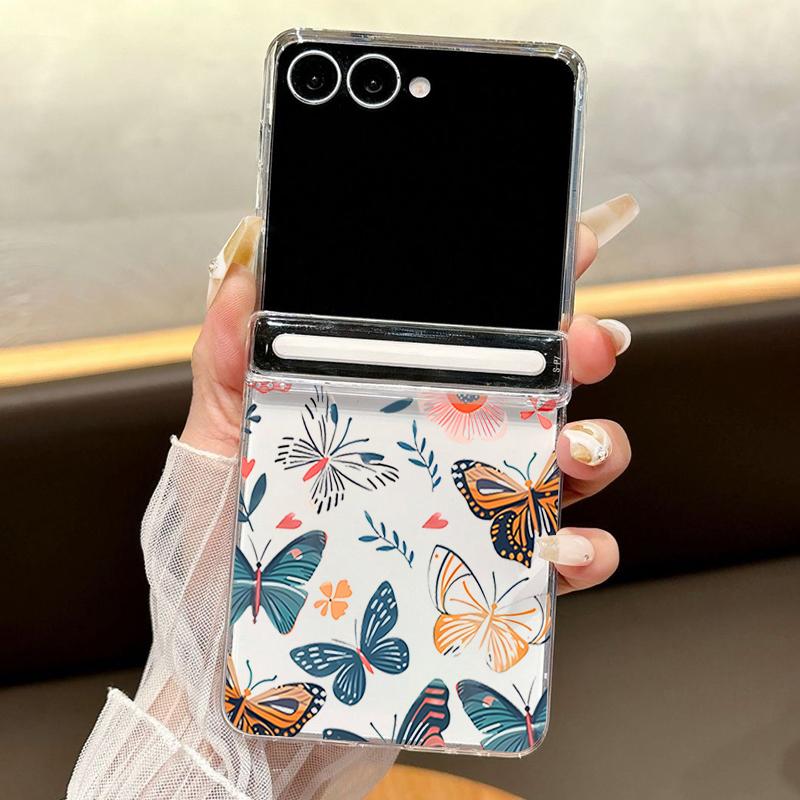 Colorful Flower Printed Magnetic Clear Phone Case For Samsung Galaxy Z Flip7 FE Flip6 Flip5 Flip7 6 5 Folding Hard PC Back Cover
