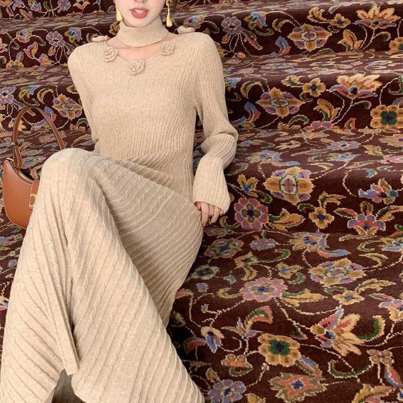 Нежный французский дизайн цветочный шарф вязаное платье для женщин осень и зима новый — фото 10