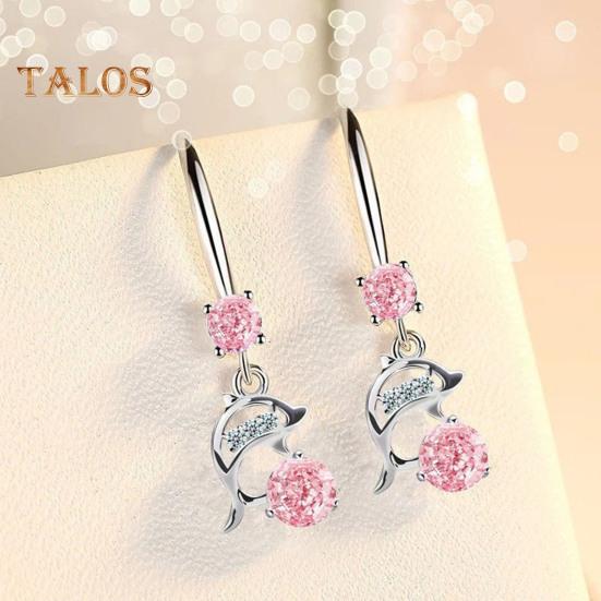 1 Pair Korean Style Hook Earrings Dolphin Design Shiny Rhinestones Drop Earrings Women Mid-length Earrings