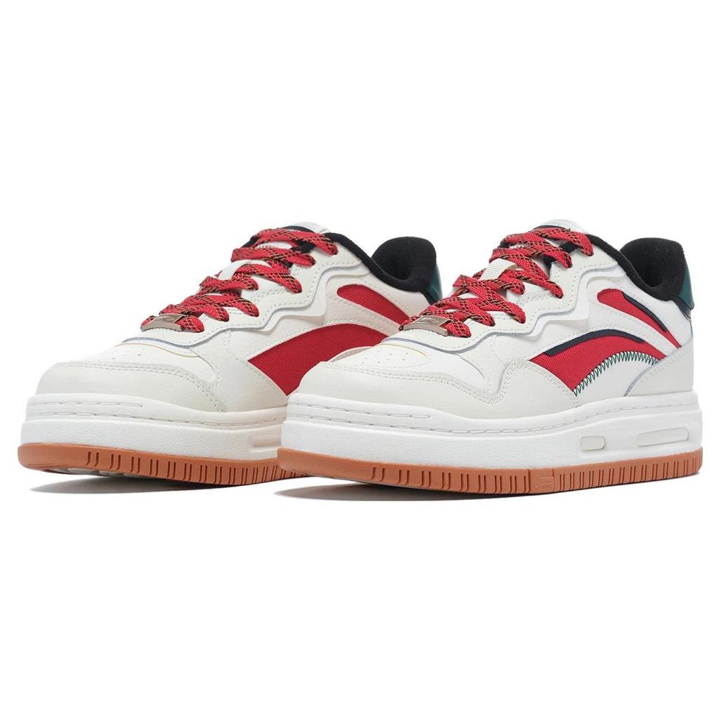 Li Ning Future C1 Synthetic Leather Slip Resistant Abrasion Resistant Low top Skateboard Shoes Women's White Red Green AGCT028-11