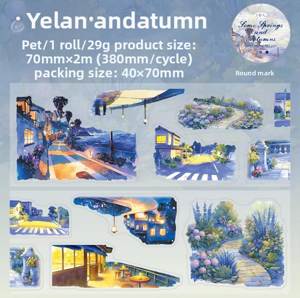 1 Roll of Waterproof Rubber Adhesive Single Sided Masking Decorative Tape with Seasonal Landscape Motifs