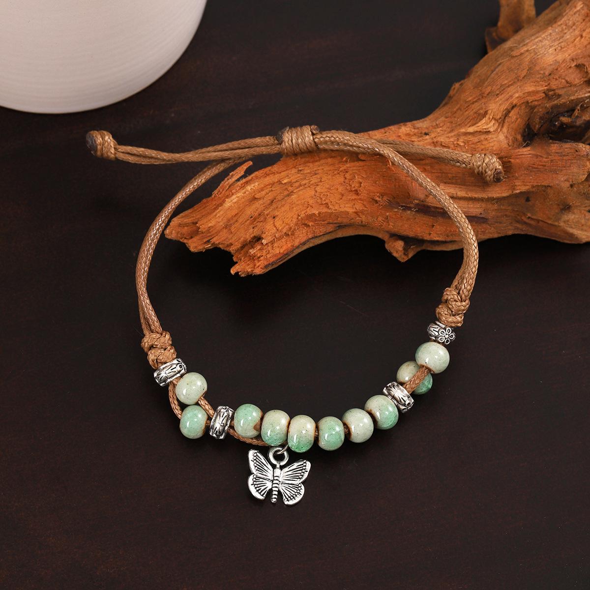 Браслет с бусинами в национальном стиле Guochao, бабочка, ретро-стиль, древний стиль, плетеный вручную регулируемый браслет на руку