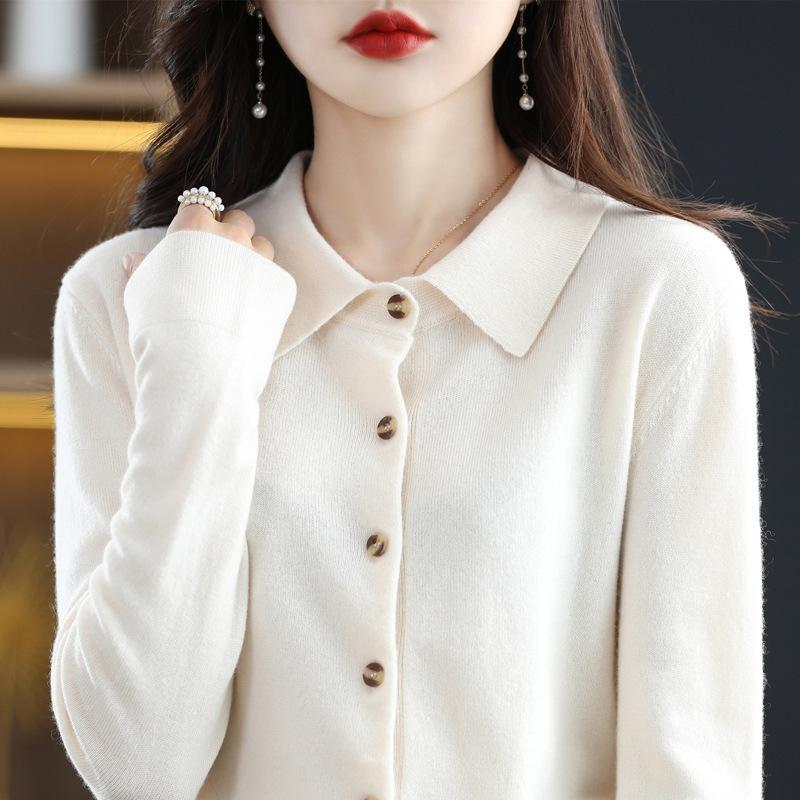 Sweater Cardigan Wool Blend Autumn and Winter Women's New Loose Polo Lapel Tops Knitted Cardigan