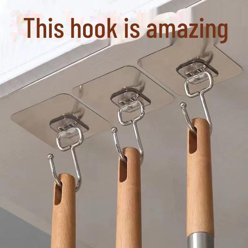Transparent Strong Adhesive Wall Hook for Kitchen & Bathroom - Large, Punch-Free, Heavy-Duty, Traceless Design