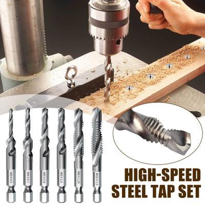 6Pcs Combination Drill Tap Bit Set High Durability Rustproof Spiral Design Wide Application Tapping Bit Tools for Drilling Threading