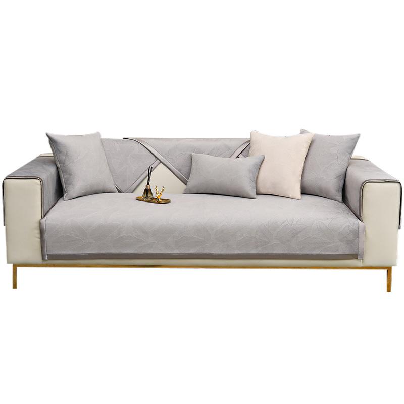 Jacquard Sofa Cover Anti-slip Couch Covers 1/2/3/4 Seat Slipcovers For Living Room  Solid Color Sofa Towel Cover Gray Wrap Edge