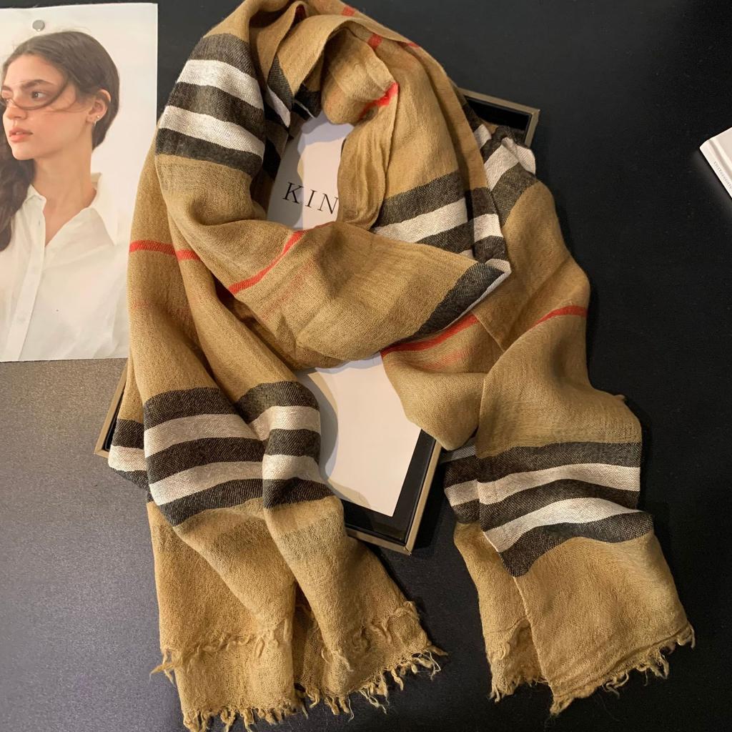 Wool Scarf Women'S Spring And Autumn British Versatile Plaid Silk Scarf Thin Long Scarf Warm Large Shawl