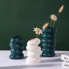 Jarrón de plástico decorativo con forma de flor nórdica para plantas, adorno estético para escritorio, decoración para sala de estar