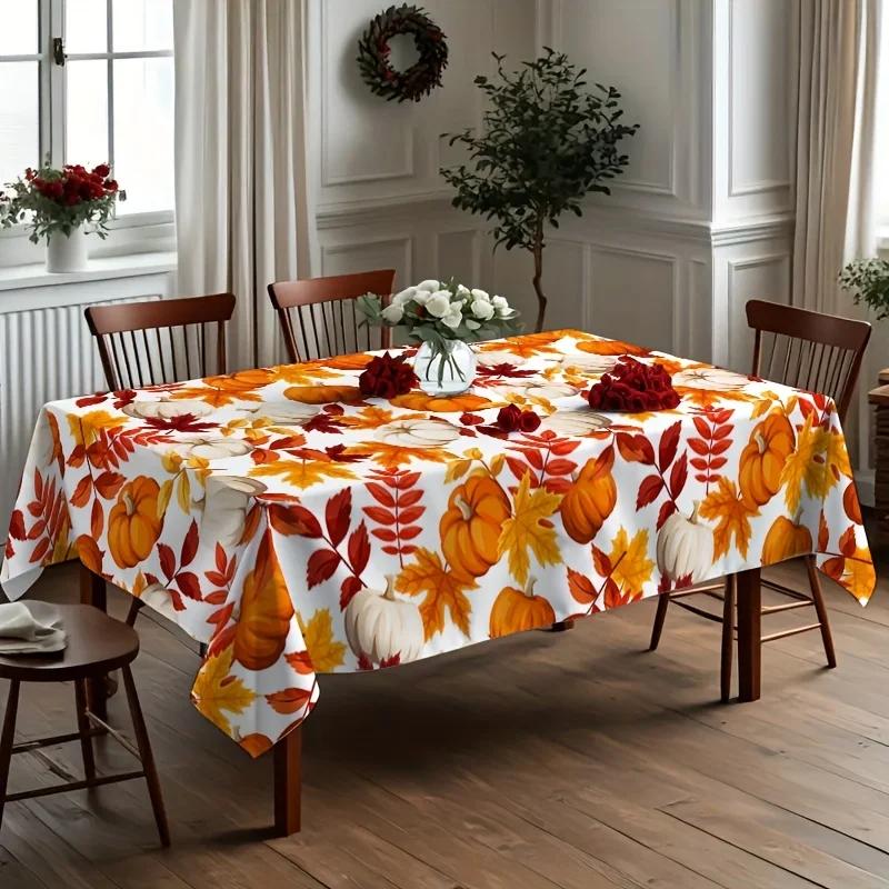 Autumn Pumpkin Maple Leaves Tablecloths For Table Decoration Fall Thanksgiving Harvest Rectangle Table Cloth Kitchen Party Decor