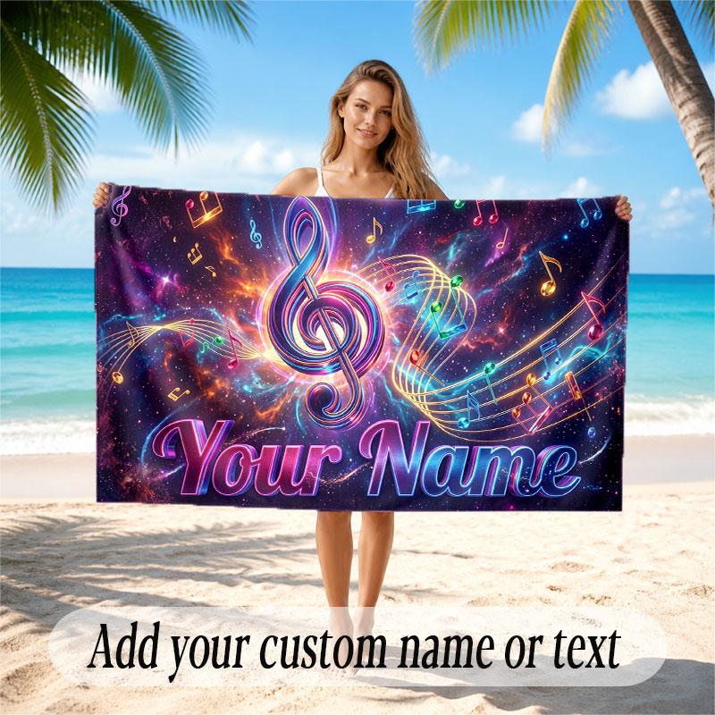 Music General Theme Beach Towel Personalized Custom Name & Text Soft Quick Dry Beach Towel for Swimming Travel