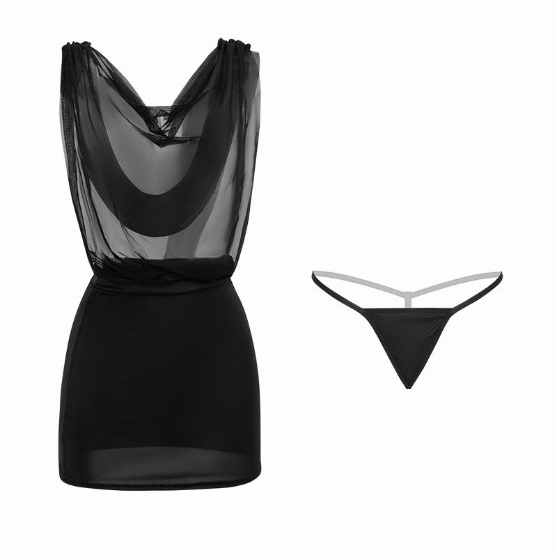 Manyan Sexy Dessous Tüll Sekretärin Kleid mit Kapuze kurzen Rock 1847