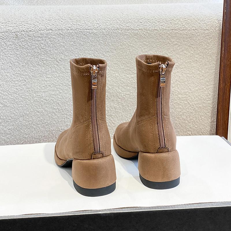 Martin boots women's autumn and winter new trendy thick heel square head short boots women's suede temperament thin high heel boots women