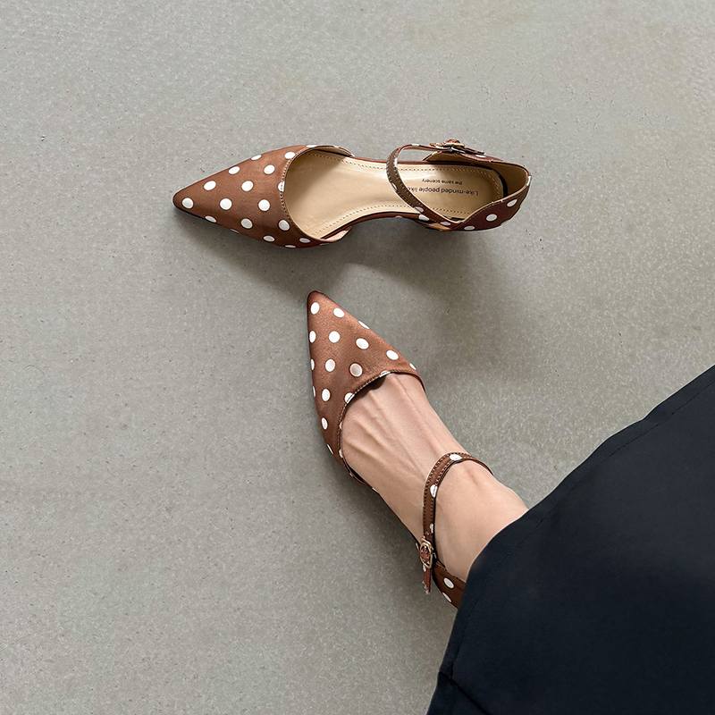 

Krazing Pot Microfiber Thick Heels Polka Dot Decoration Summer Size 43 Size 42 Women Shallow Pumps 43 коричневий
