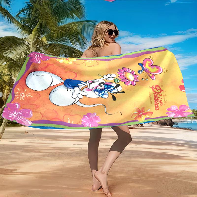Serviette de plage Diddl Amour et Amitié Couleurs Pastel, Séchage Rapide, Facile d'Entretien, Convient aux Activités Sportives et aux Vacances à la Plage, Essentiel de Sport