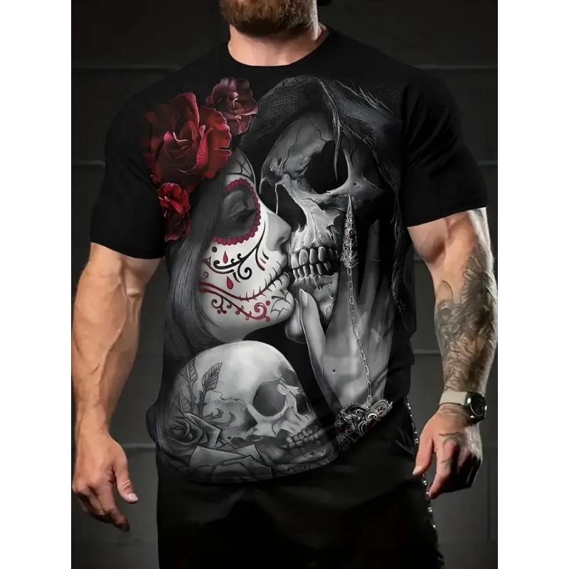 T-Shirt Men Punk Skull Digital 3D Prints Summer Casual Crew Neck Short Sleeves T-Shirt Harajuku Street Men's Clothing
