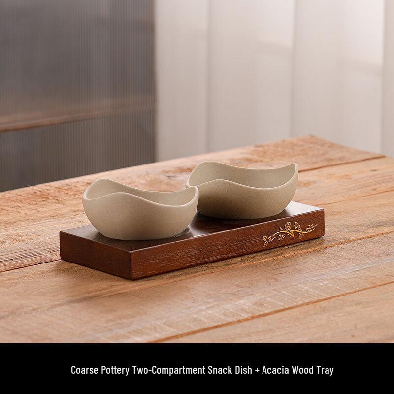 Ретро китайский деревянный поднос и набор закусочных тарелок