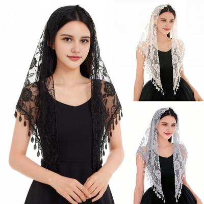 Fringed Lace Veil Shawl Tassel Style Veil Face-covering Headscarf Weddings Decoration Vintage