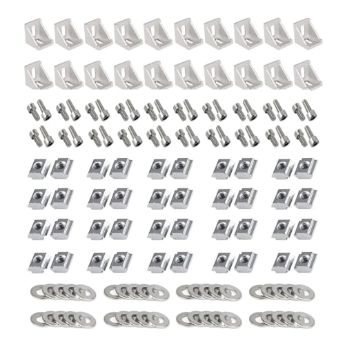 

Набор соединителей для алюминиевого профиля серии KDSSYFT 2020, угловые кронштейны (20шт), Винты с шестигранной головкой M5*8мм (40шт), Гайки M5 для Т-образных пазов (40шт), M5 Плоская шайба