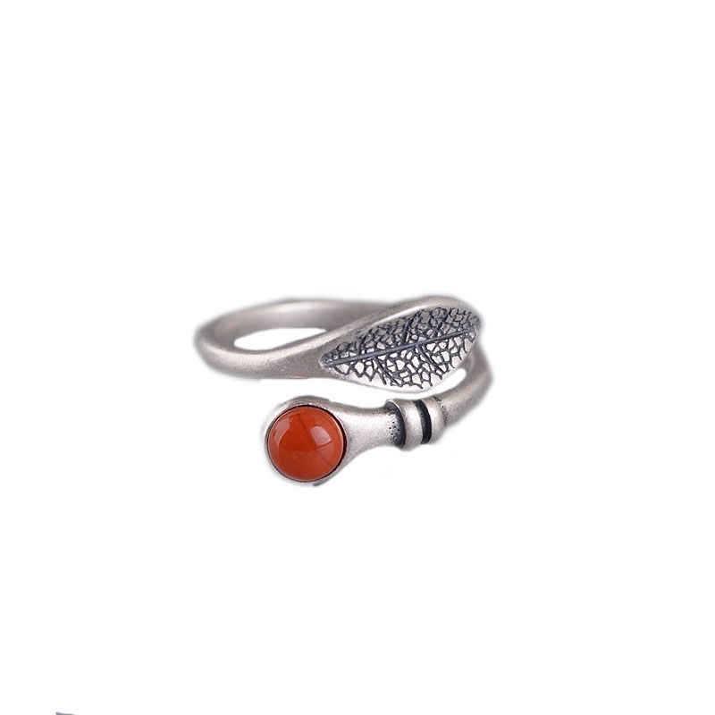 Adjustable Retro Thai Silver Agate Couple Rings for Men and Women