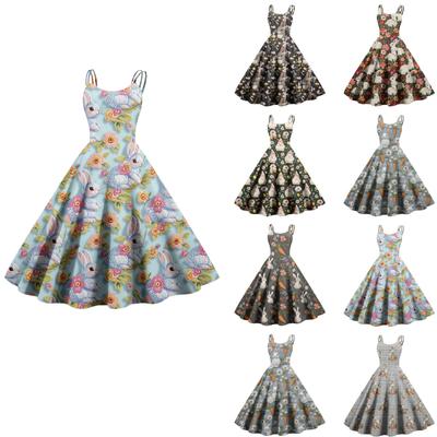 Damen Casual Fashion Print Sexy Off Shoulder Punk Retro Kleid Retrokleid Kleid
