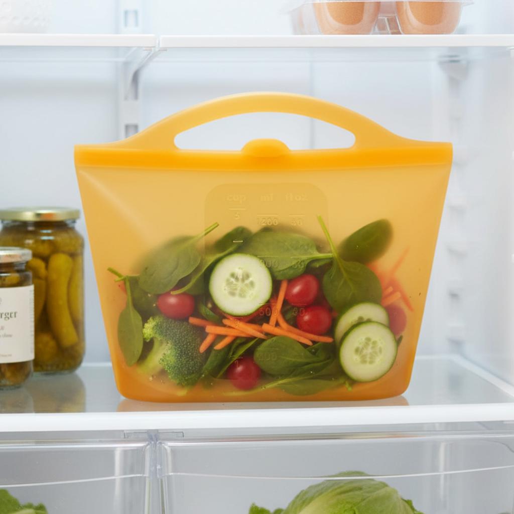 Silicone Food Storage Bag 1200ml Reusable Freezer Safe Sealable Pouch for Kitchen Refrigerator and Microwave Use