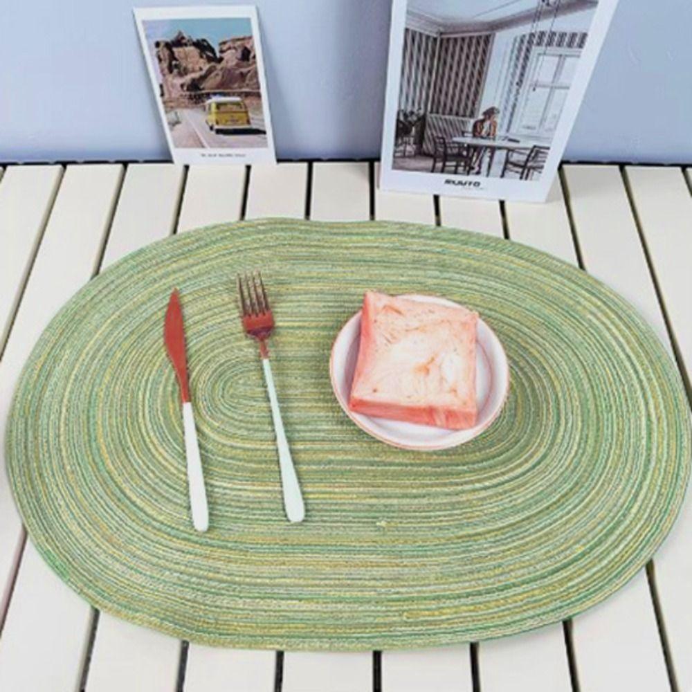 2pcs Washable Boho Oval Braided Placemat Hand-woven Heat Insulation Pad  Dining Table