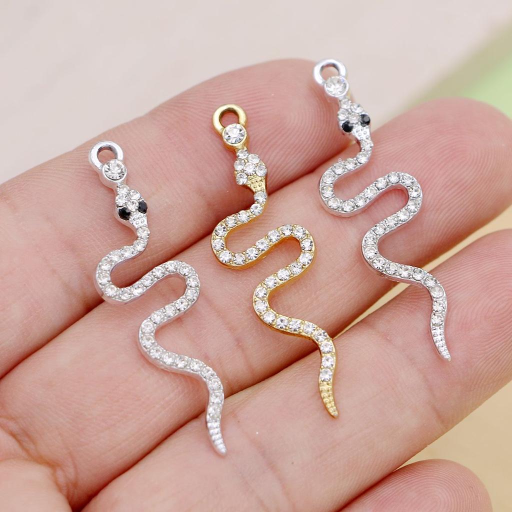 10Pcs Silver Plated Crystal Snake Charm Pendant For Jewelry Making Bracelet Earrings Necklace Diy Accessories Craft