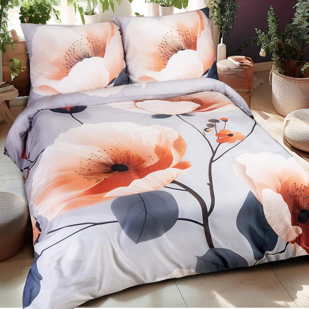 Bedding set 220x200 COTTON SATIN digital print flowers powder pink