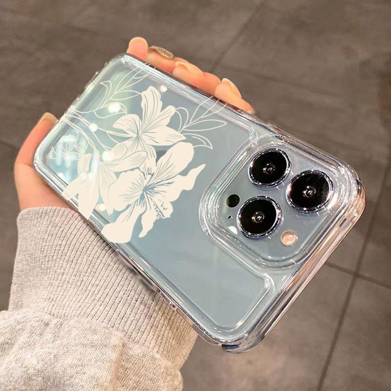 White Flower Transparent Phone Case For iPhone 17 16 Pro Max Cases iPhone 15 13 12 11 14 7 8 Plus XS 16E 17 Air Soft Clear Cover