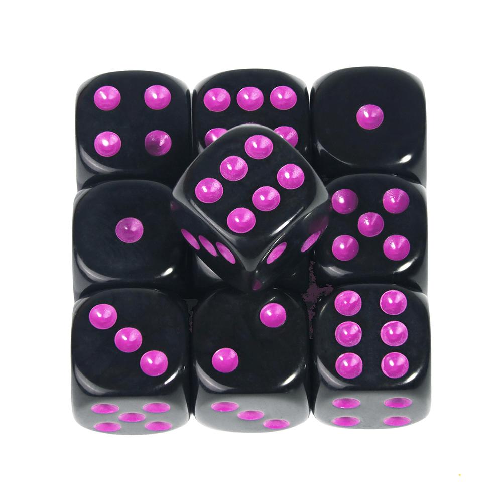 Set di 10 dadi neri rotondi da 16 mm in acrilico a 6 facce con pallini colorati per giochi da tavolo