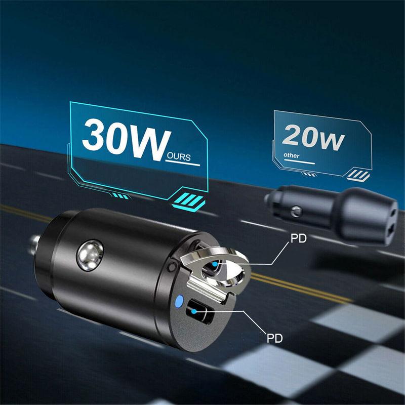 Mini Încărcător Auto Dual USB Tip C PD Adaptor Încărcare Rapidă Accesorii Ornamente 30W