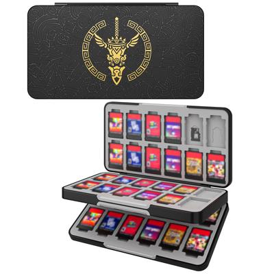 ATiC Switch OLED model zachte kaarthouder kan 48 Switch Micro SD-kaarten opbergen gemakkelijk voor The Legend of Zelda Black Gold 2/ 1/ Lite/ hoes, hoes, software/24