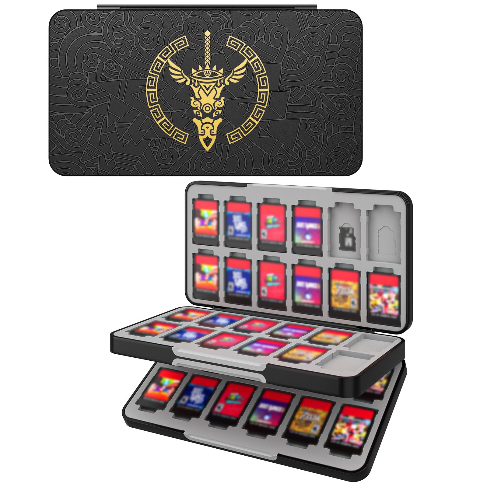 

ATiC Switch OLED model soft card storage can store 48 Switch Micro SD cards easy to The Legend of Zelda Black Gold 2/ 1/ Lite/ case, case, software/24