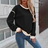 Women's Fashionable Round-Neck Wool Blend Long-Sleeve Color-Blocked Oversized Top